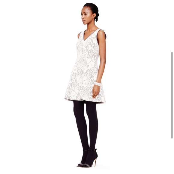 Club Monaco Ashby Lace Overlay Dress Size 8 Wool White Gray Fit and Flare V Neck - Picture 3 of 15